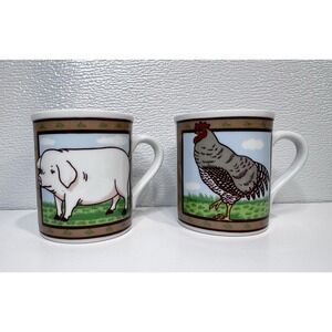 VTG Porcelain Rooster Chicken Mug & Pig Farm Barn Silo mug Cup 10 oz Farmhouse